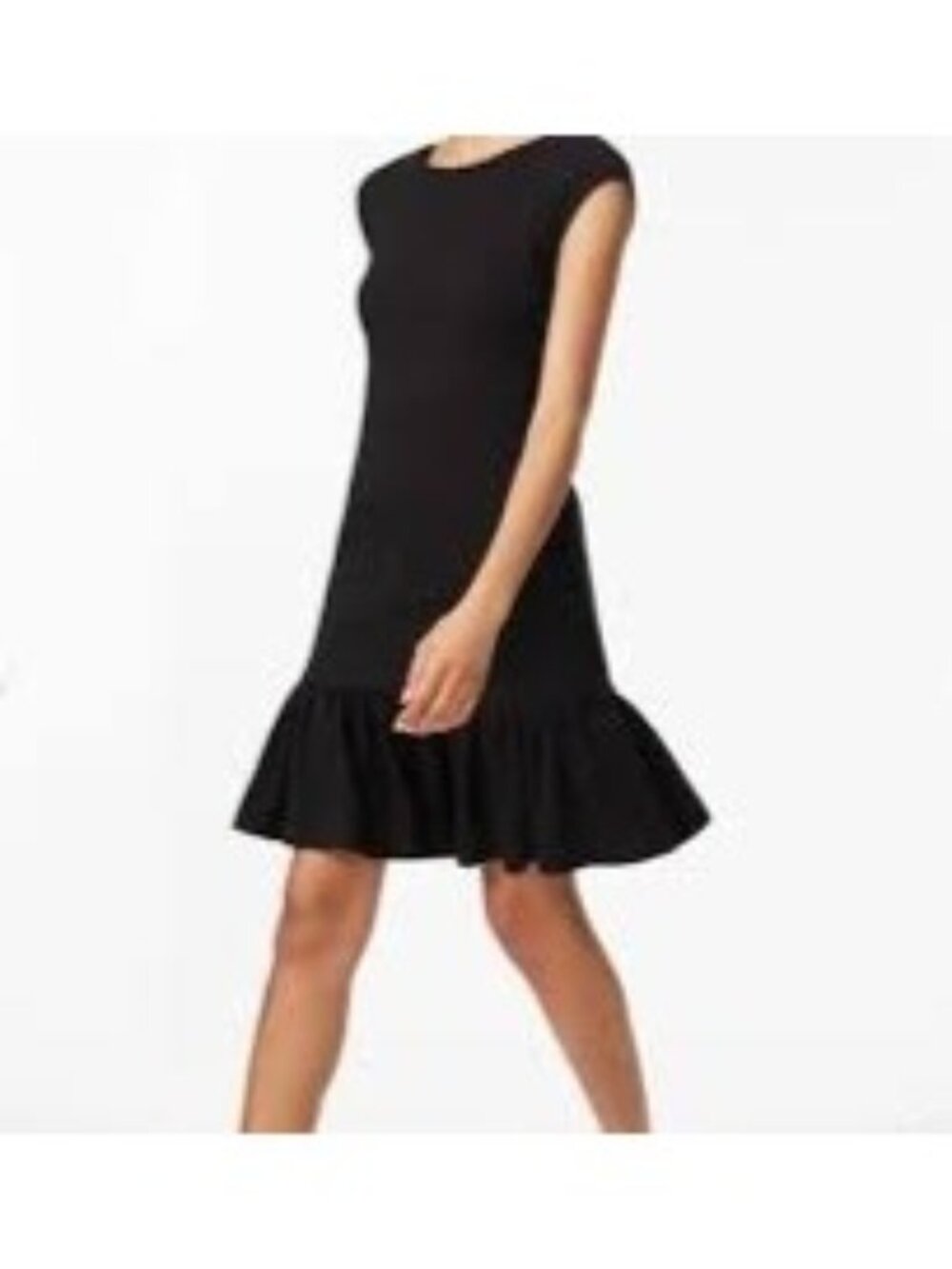 Rebecca Taylor Black Textured Ruffle Hem Short Sleeve A-Line Dress Size 6 (L716)